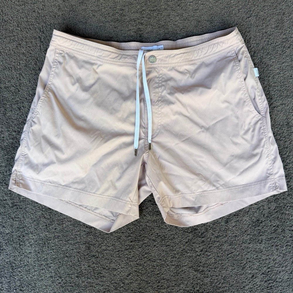 Onia Charles 7 Inch Swim Trunks Mens XL Beige Tan Nylon Stretch Mesh Lined XL/TG